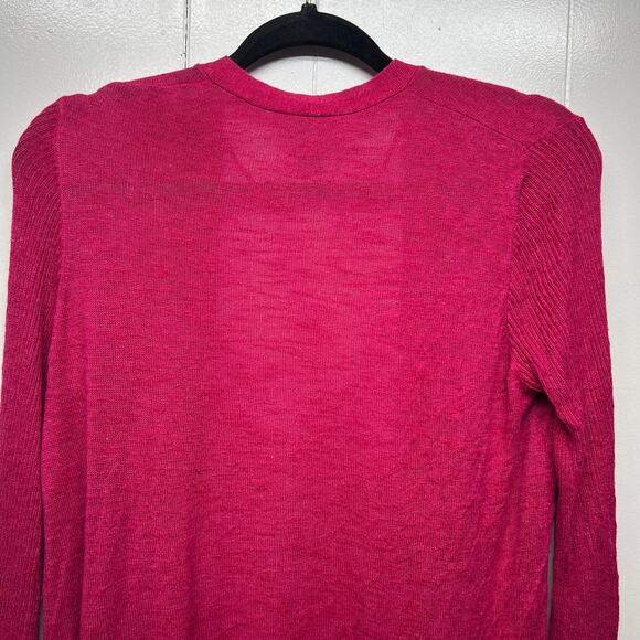 LOFT Silk Ramie Blend Long Sleeve Open Front Women's Pink Cardigan Size Medium - Picture 7 of 11